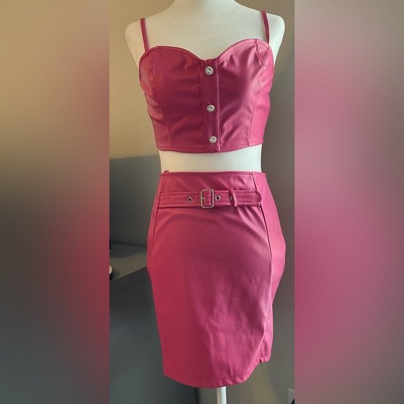 Blue Blush Faux Leather Top/Skirt Set - Picture 3 of 4